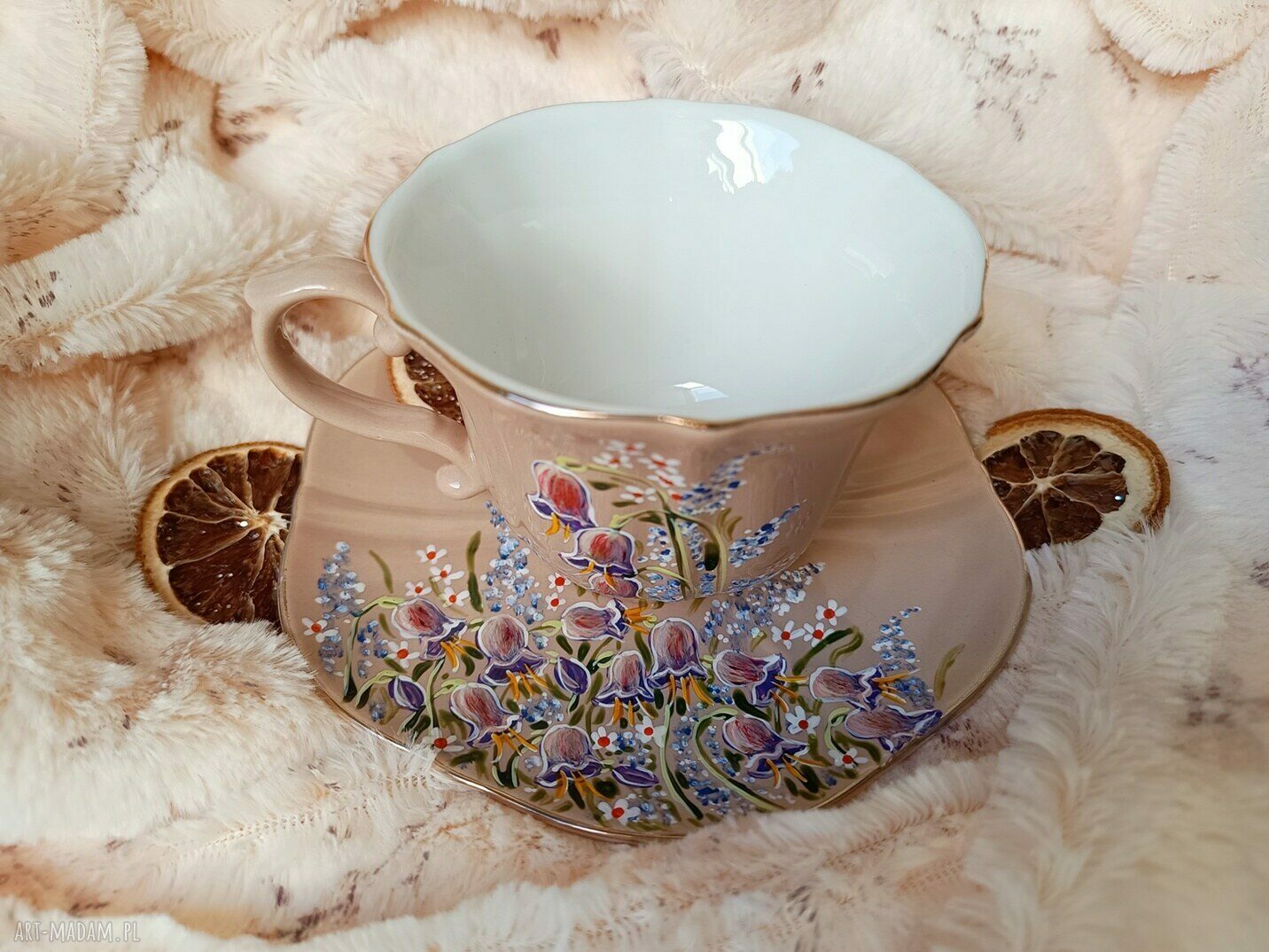 Polne dzwonki - ręcznie malowany komplet z porcelany (ok. 250 ml)