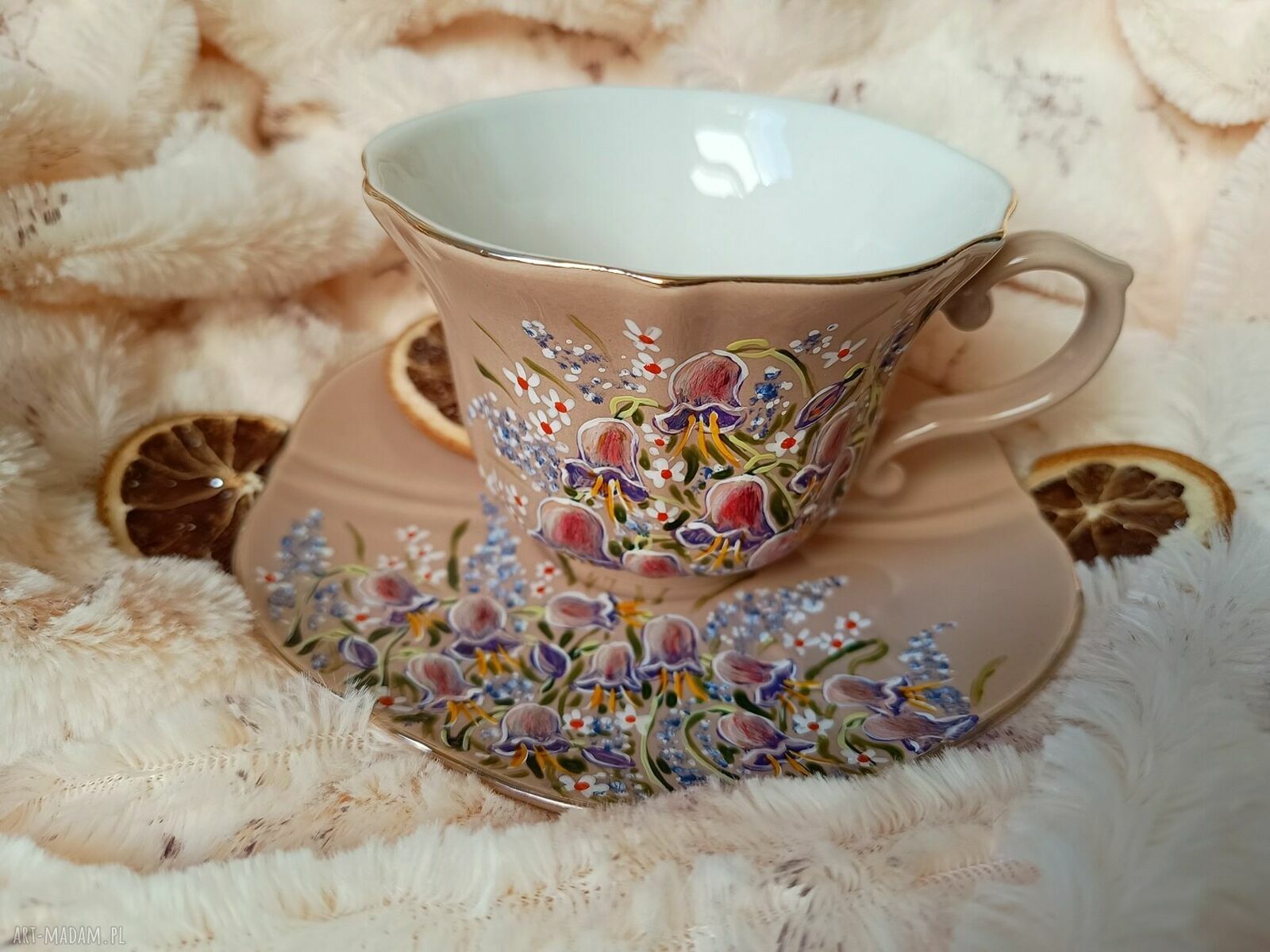 Polne dzwonki - ręcznie malowany komplet z porcelany ok. 250 ml