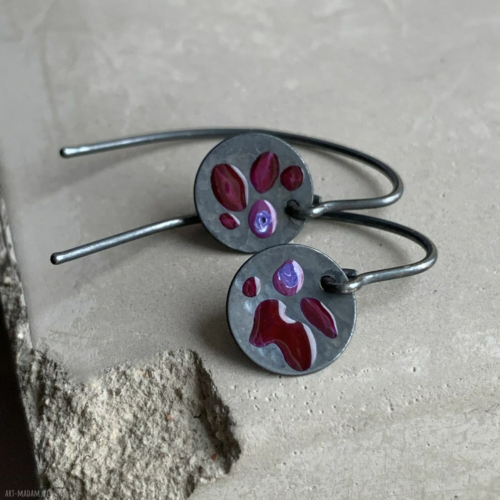 Kolczyki Polne Kwiaty - Dark Ruby i Purple (oksydowane srebro 925)