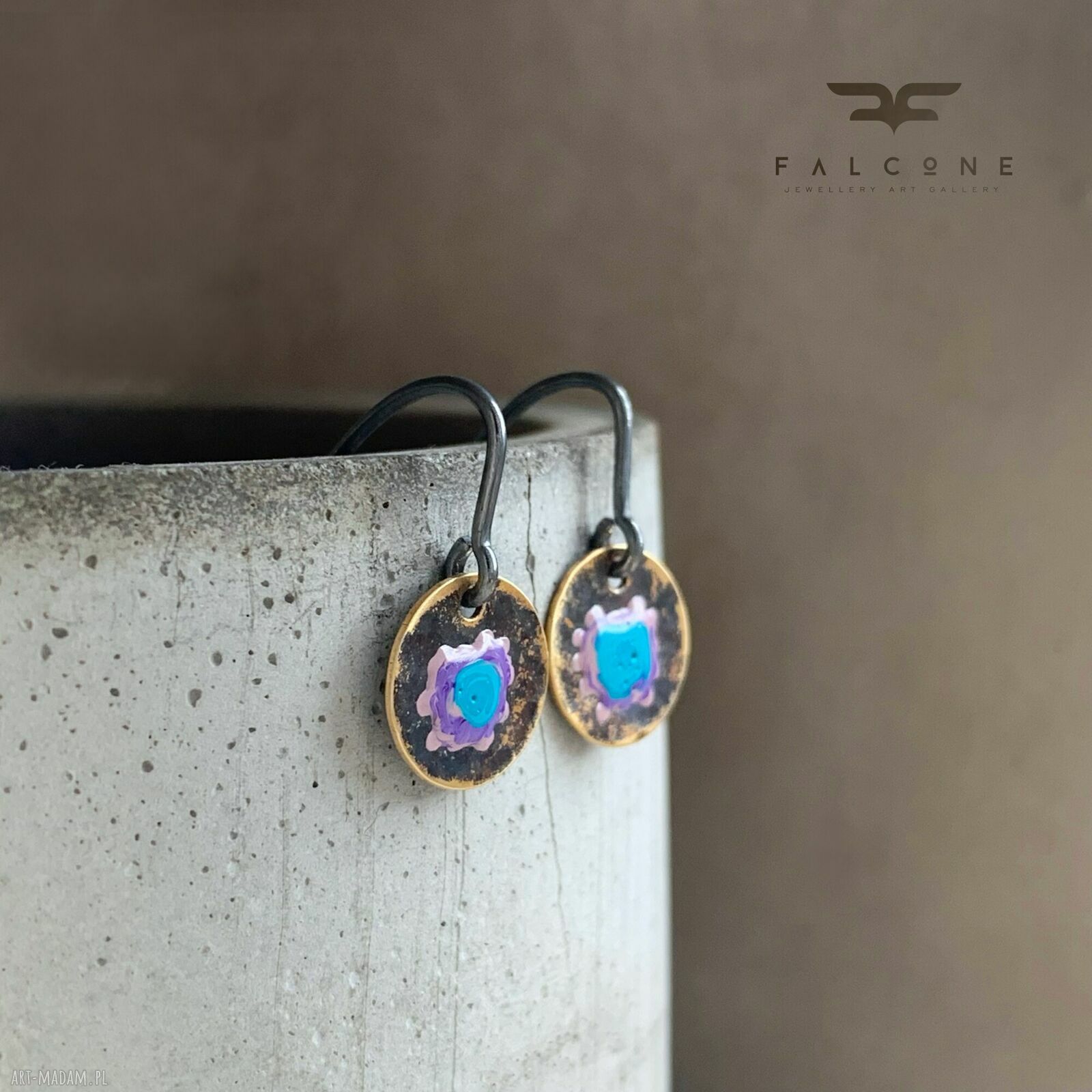 Kolczyki Polne Kwiaty Blue & Heather - emaliowane kwiaty ze srebra 925 i mosiądzu