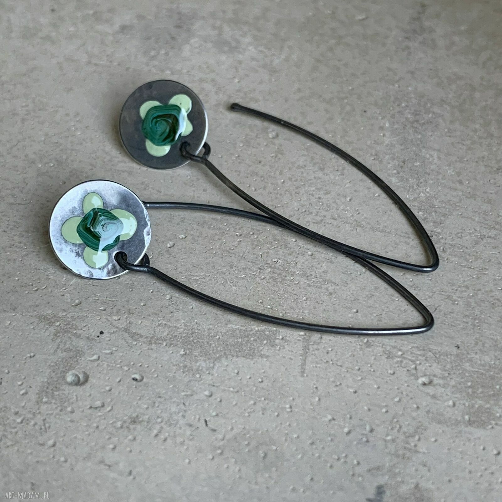 Kolczyki Polne Kwiaty - Malachite & Pastel Green (srebro 925, emaliowane kwiaty)