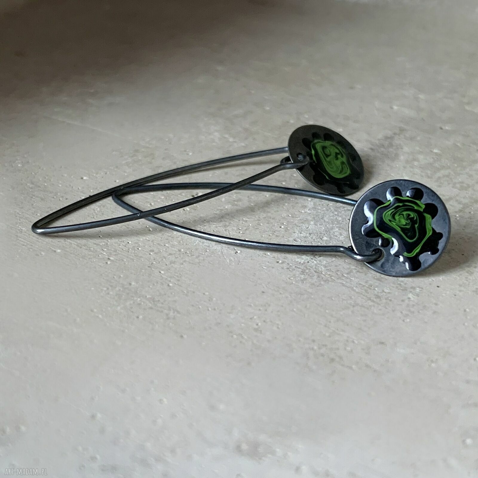 Kolczyki Polne Kwiaty Black & Forest Green ze srebra 925 - emaliowane