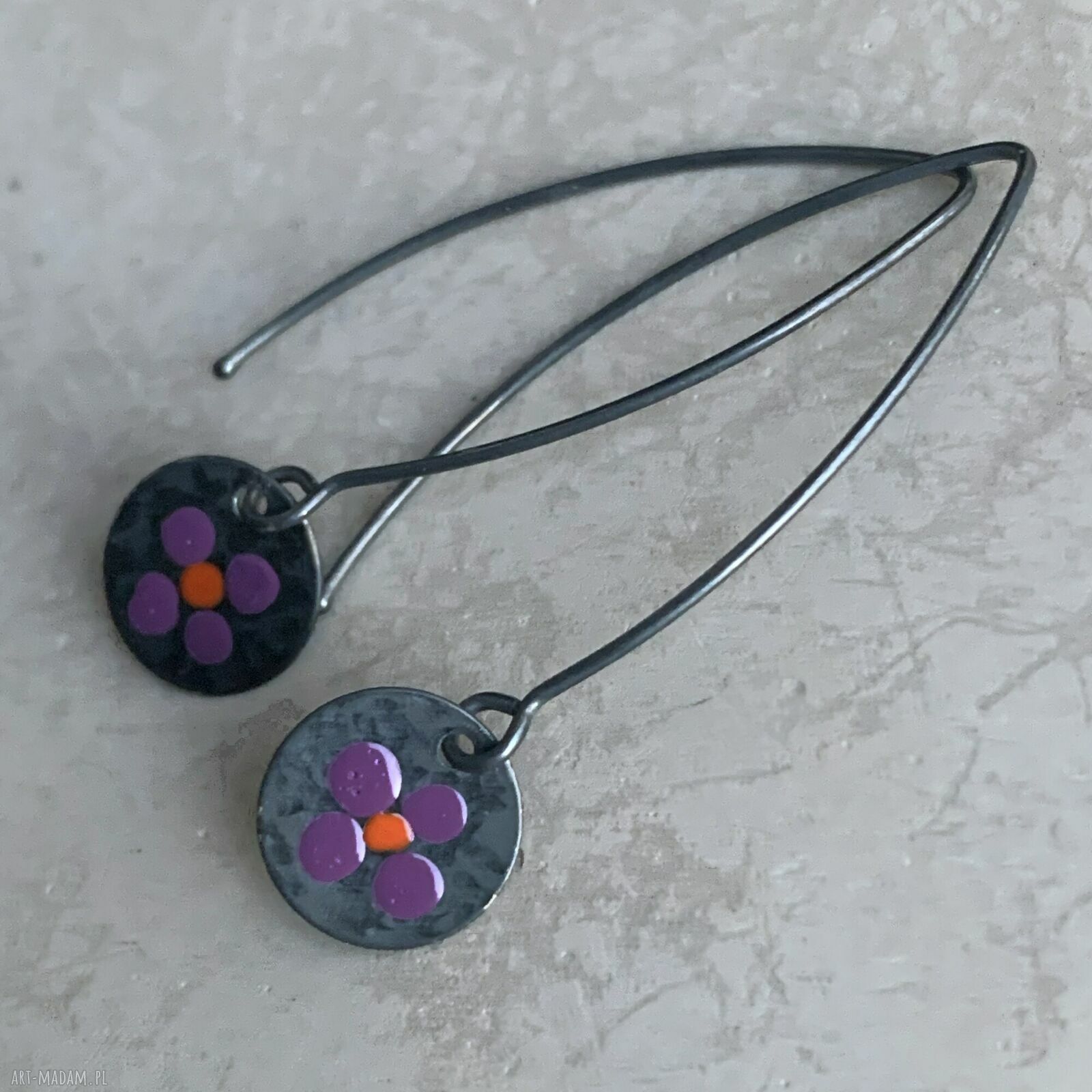 Kolczyki Polne Kwiaty - Dark Purple i Red (ręcznie malowane)