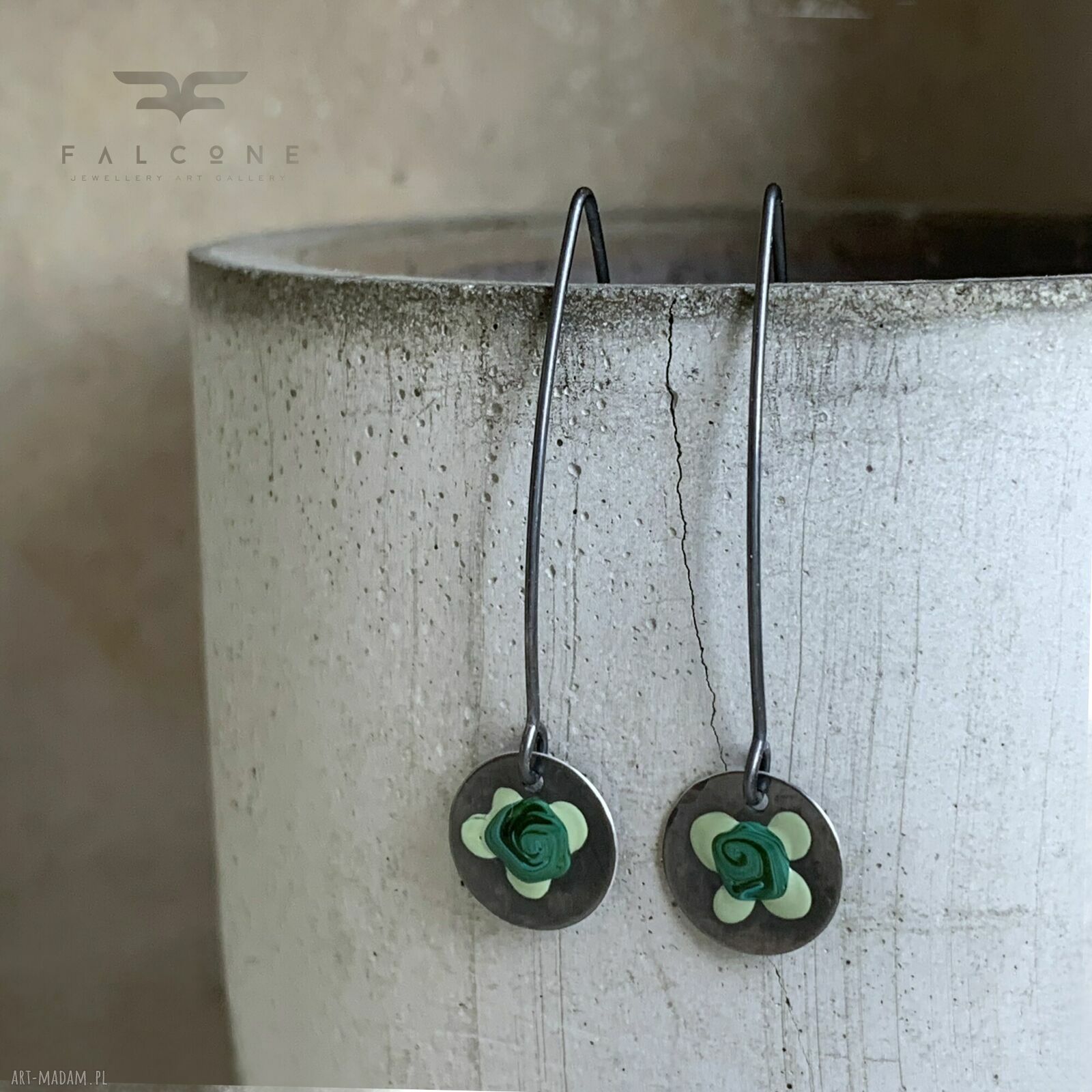 Kolczyki Polne Kwiaty - Malachite & Pastel Green (srebro 925, emaliowane kwiaty)
