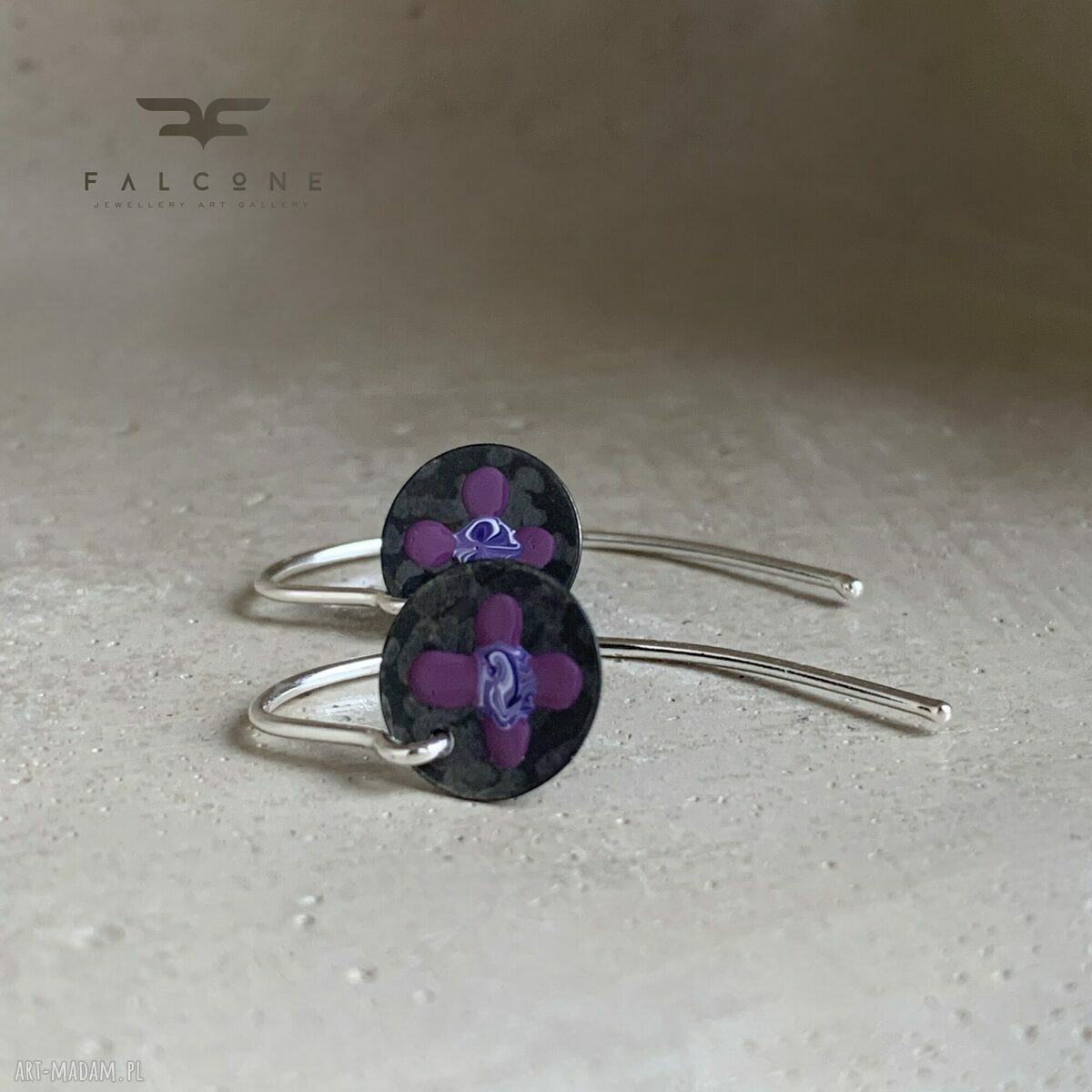 Kolczyki Polne Kwiaty Violet & Purple - srebro 925, emaliowane ręcznie malowane kwiaty