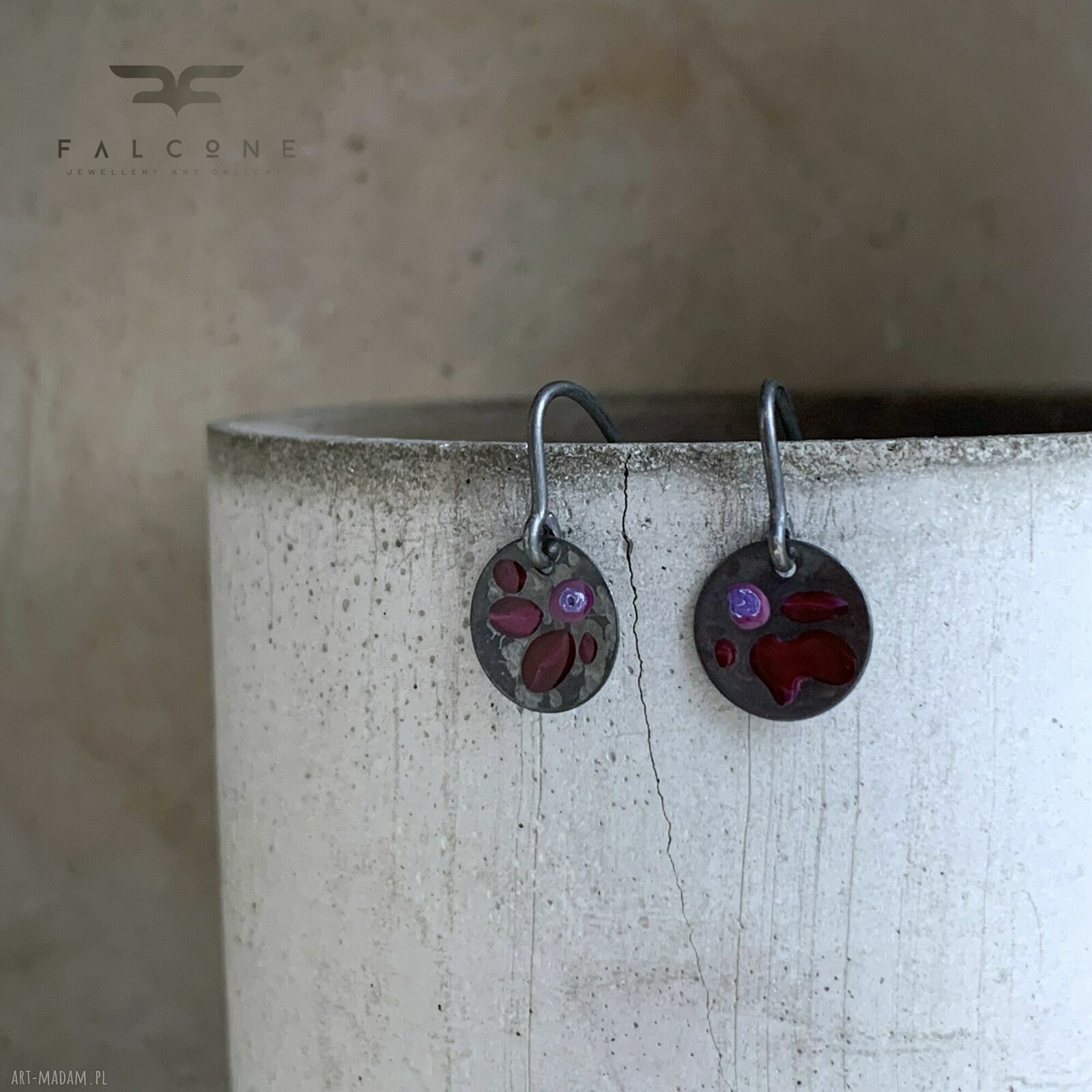 Kolczyki Polne Kwiaty - Dark Ruby i Purple (oksydowane srebro 925)