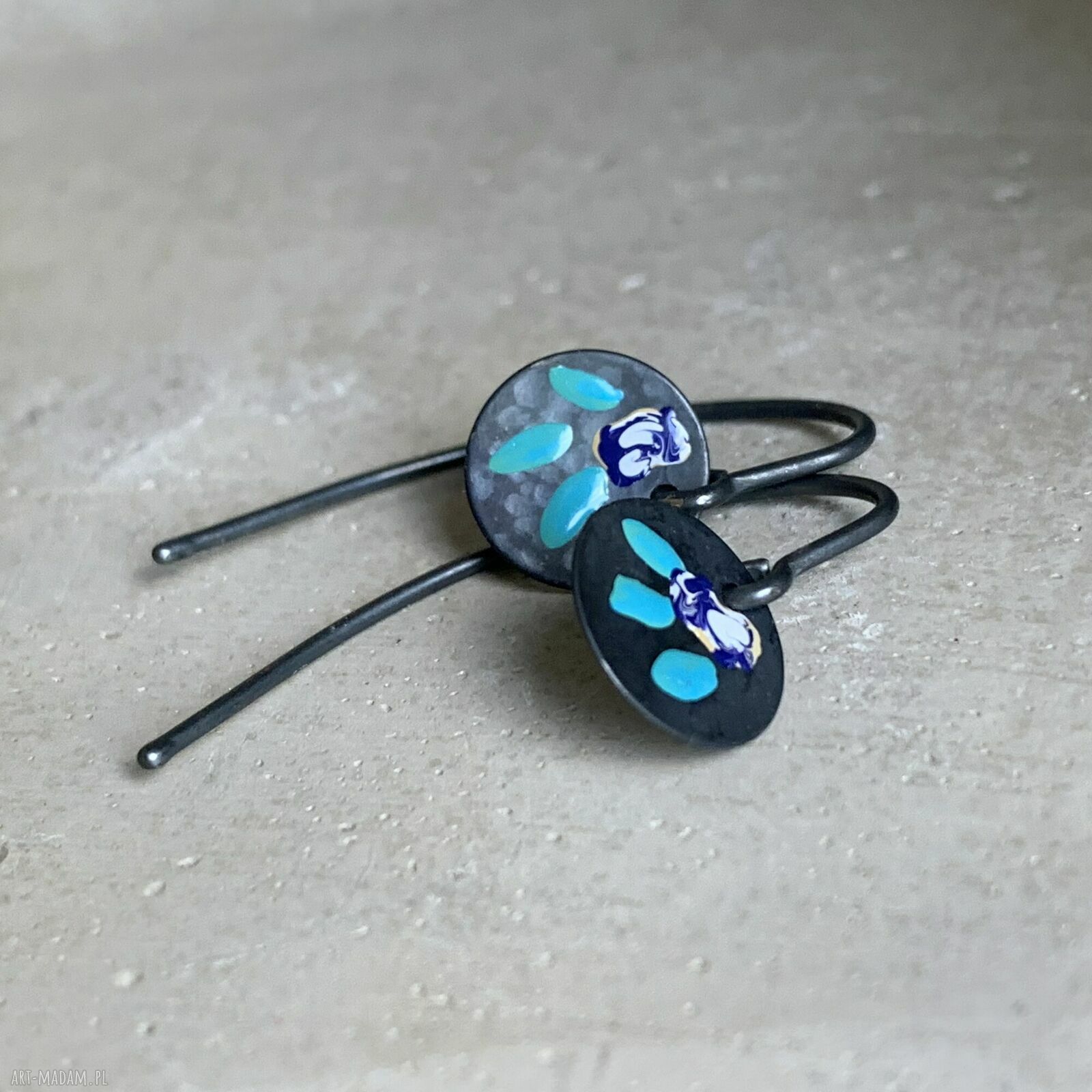 Kolczyki Polne Kwiaty - Navy Blue With Milk & Turquoise, srebro 925