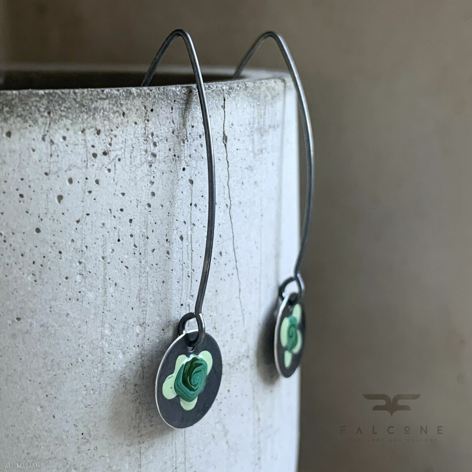 Kolczyki Polne Kwiaty - Malachite & Pastel Green (srebro 925, emaliowane kwiaty)