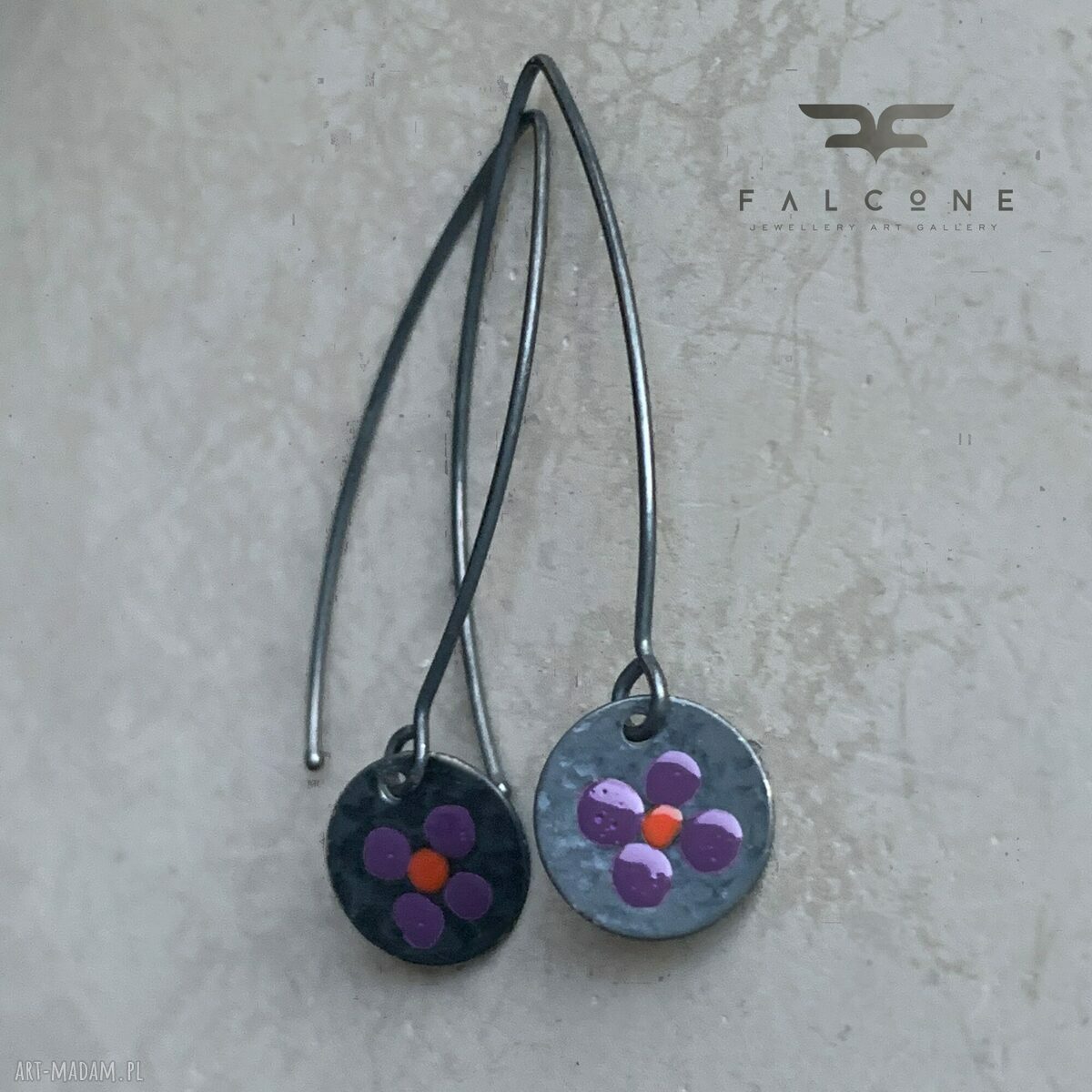 Kolczyki Polne Kwiaty - Dark Purple i Red (ręcznie malowane)