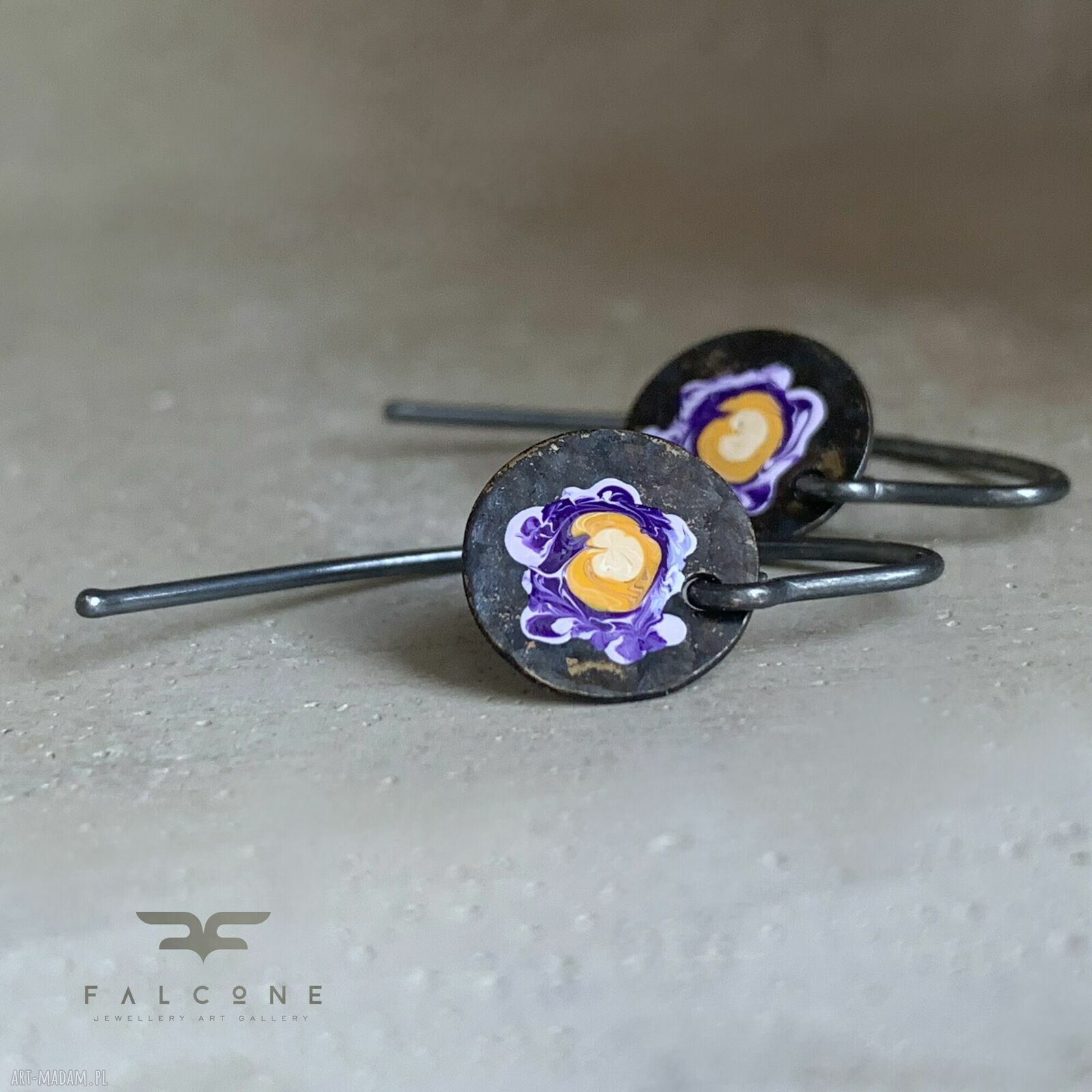 Kolczyki Polne Kwiaty Purple & Ochre z mosiądzu i srebra 925