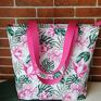 ręcznie zrobione na damska wodoodporna shopper bag na ramię do ręki torebka torba handmade różowe kwiaty