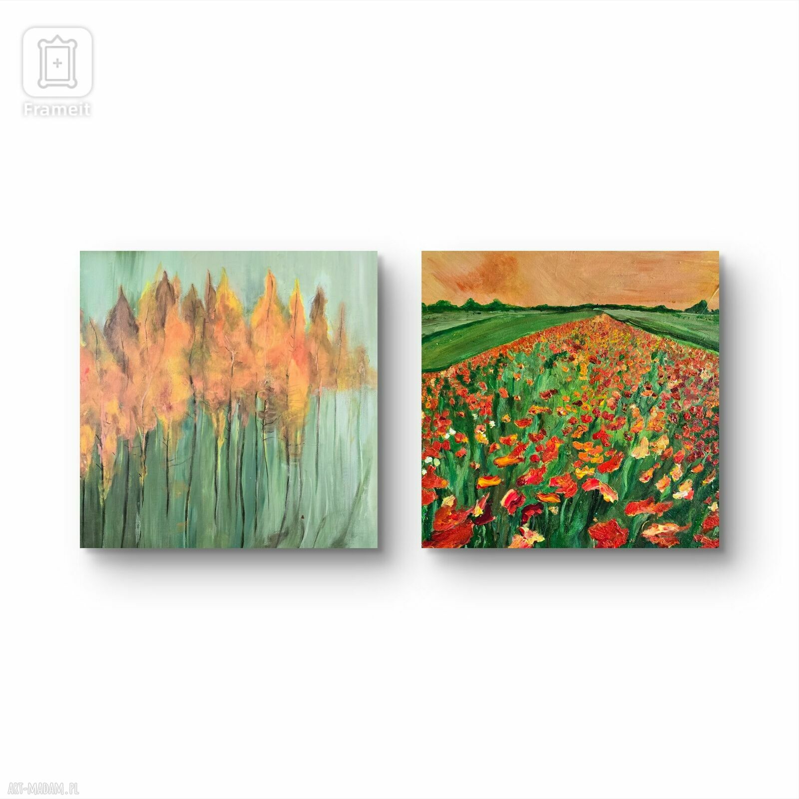 Polskie maki i Podlasie - ręcznie malowany obraz akrylowy na płótnie 40x40 cm