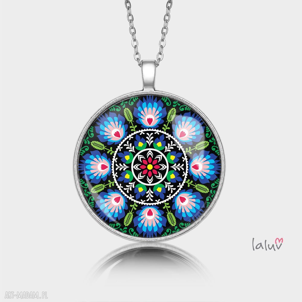 Naszyjnik medalion okrągły Kwiat Wycinanki Laluv - 43 mm