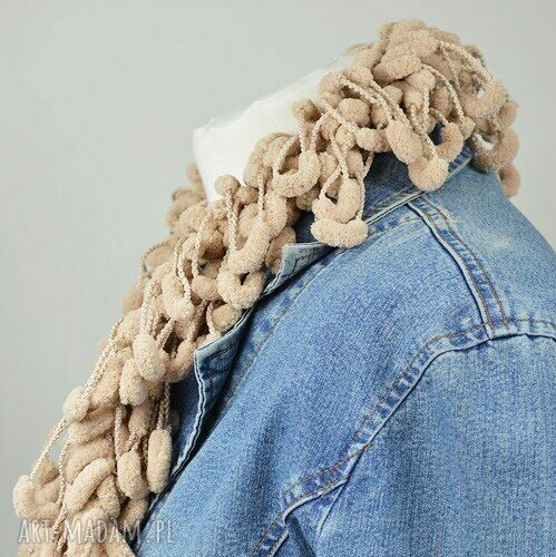 pom-pon scarf - beżowy