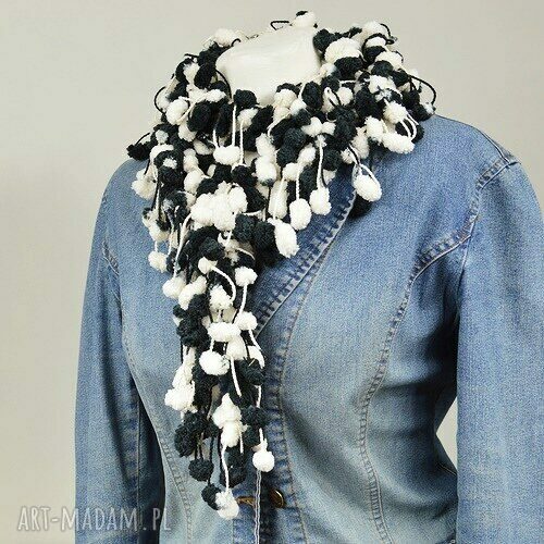pom-pon scarf - czarno-biały
