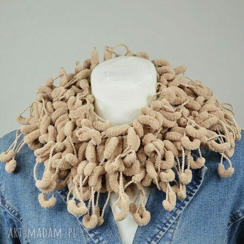 pom-pon scarf - beżowy