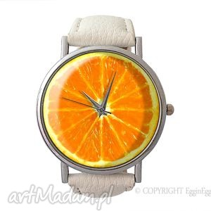 pomarańcza - skórzany zegarek z dużą tarczą egginegg