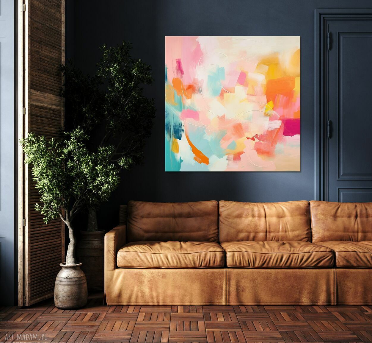 Pomarańczowy pastelowy obraz abstrakcyjny 50x50 cm na płótnie
