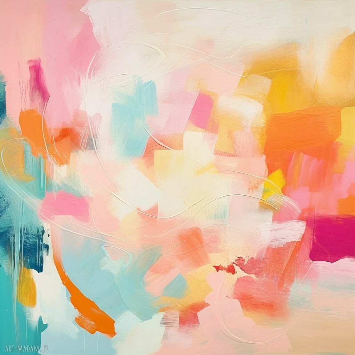 Pomarańczowy pastelowy obraz abstrakcyjny 50x50 cm na płótnie