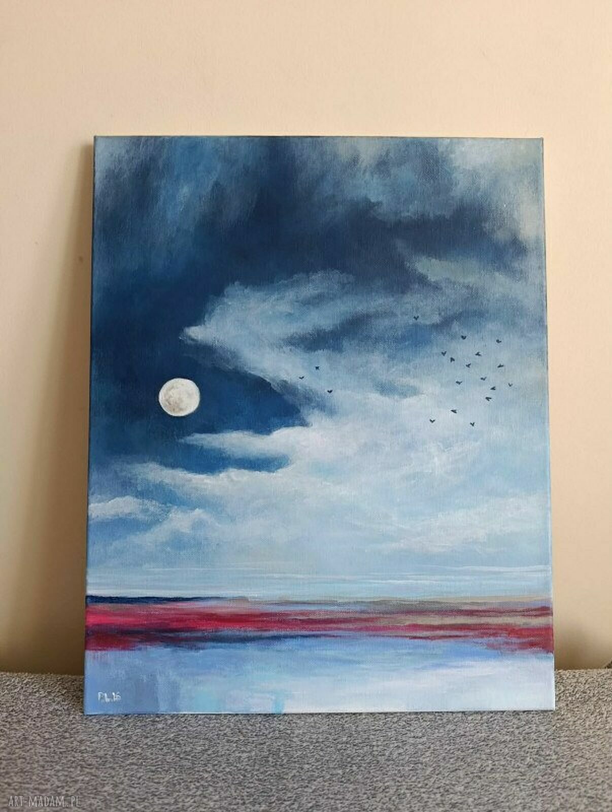 Pomiędzy nocą a świtem - ręcznie malowany obraz akrylowy 50x40 cm