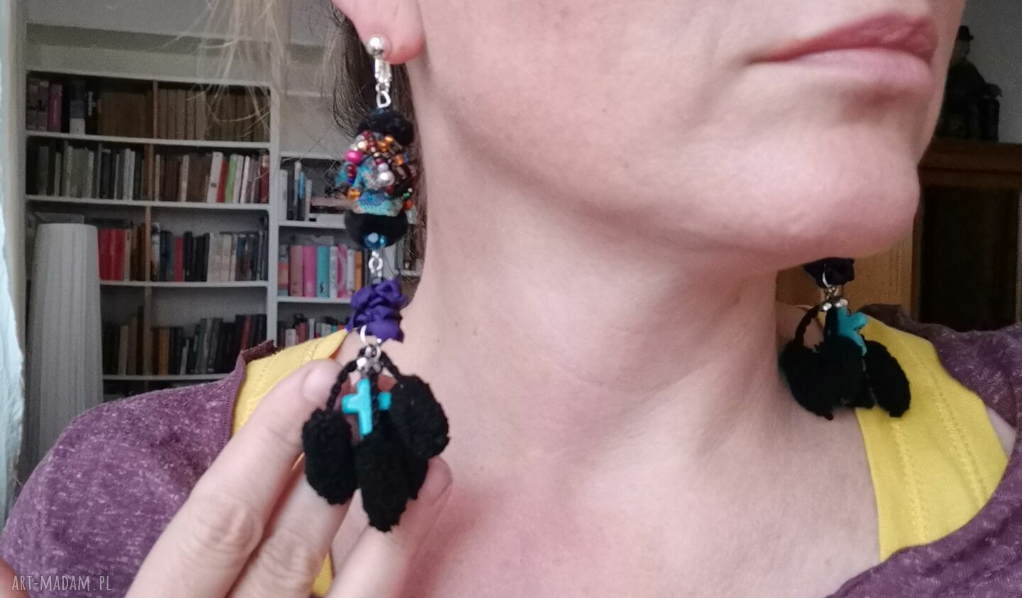 Klipsy pompony długie boho-kwiaty x1