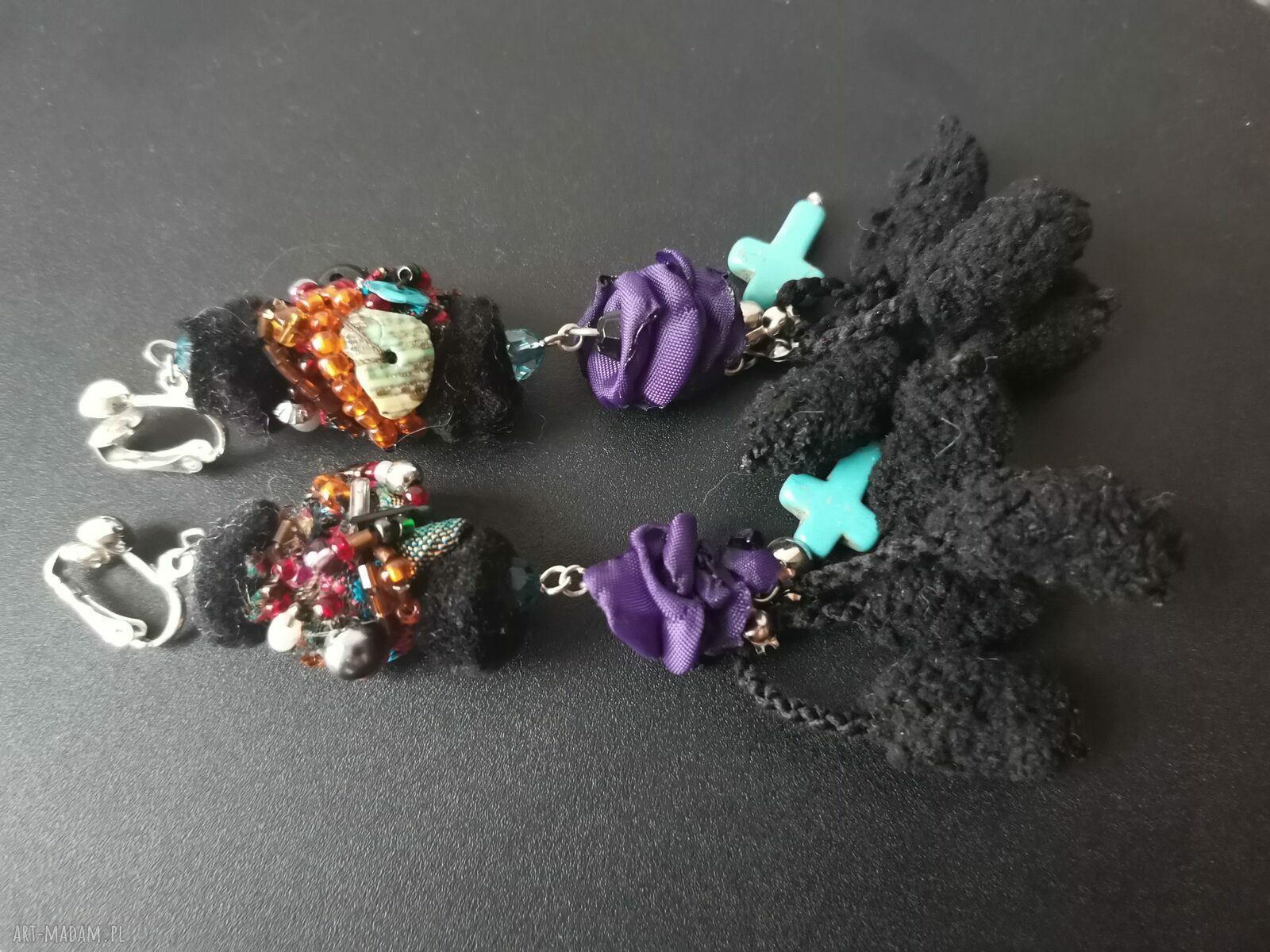 Klipsy pompony długie boho-kwiaty x1