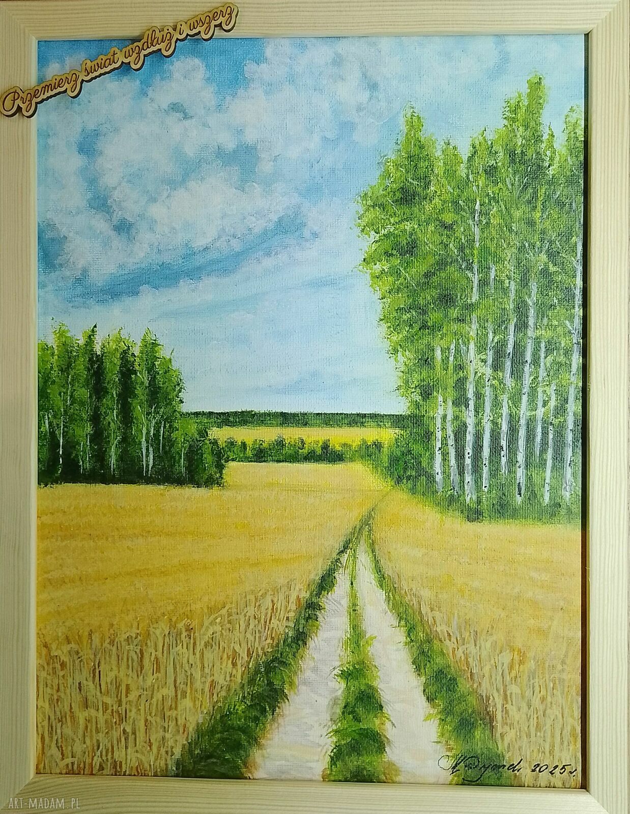 Akrylowy obraz polski las Natura w ramie sosnowej 40x30 cm z motywacyjnym mottem