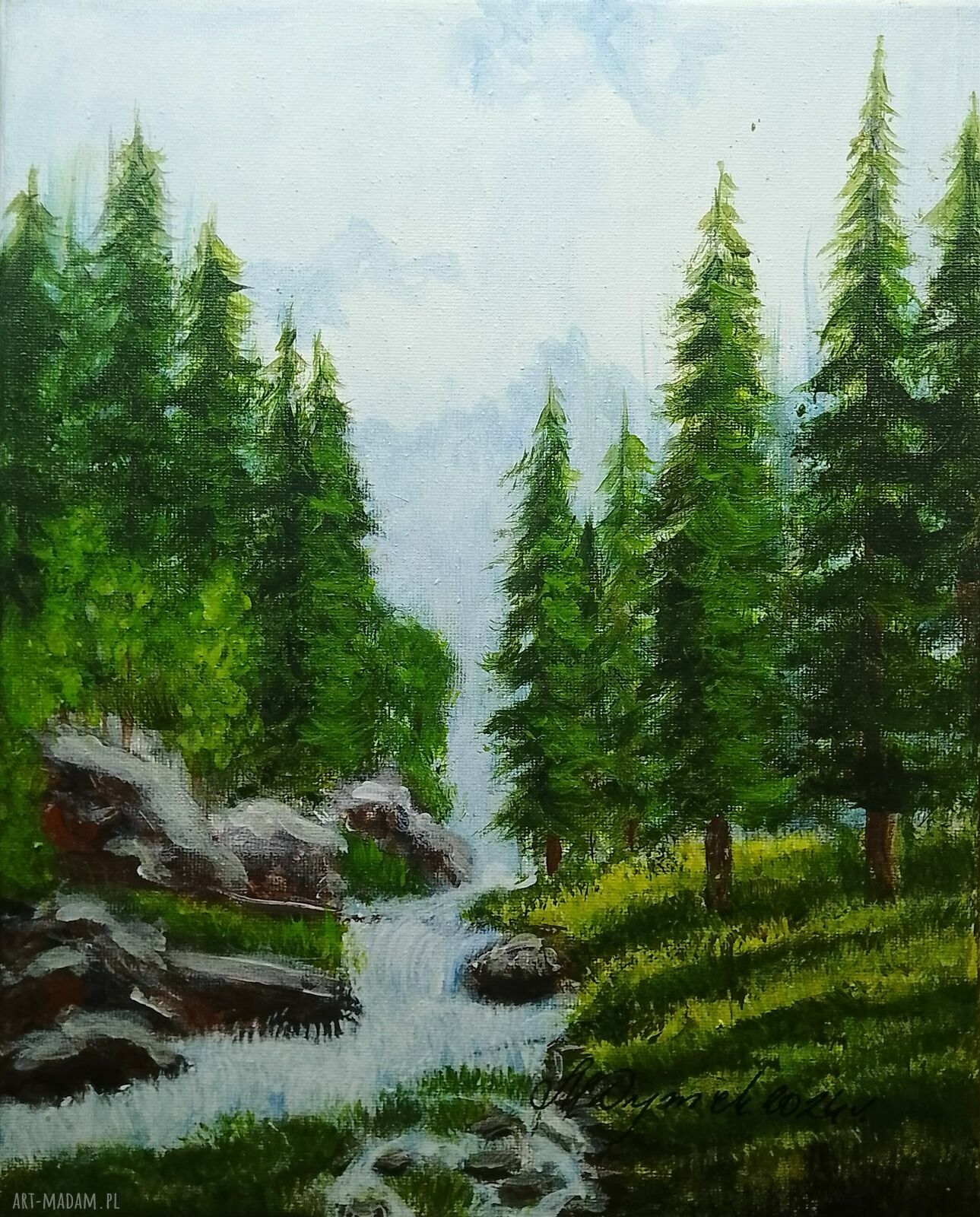 Dyptyk „Górski spokój” - ręcznie malowany pejzaż akrylowy 2x30x24 cm
