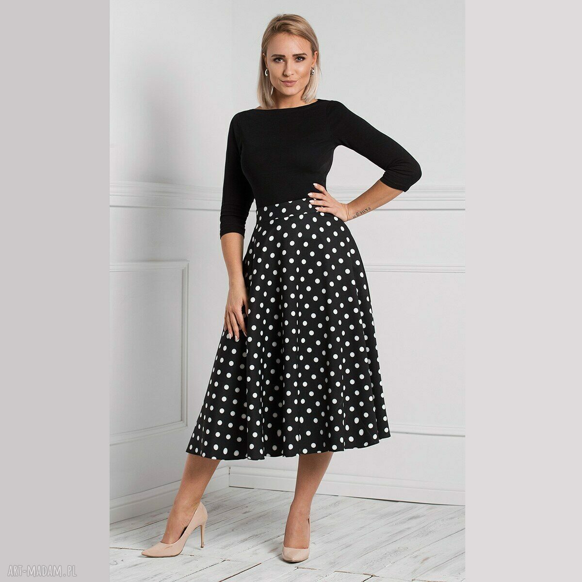 Spódnica star total midi donata grochy duże elegancka kolano