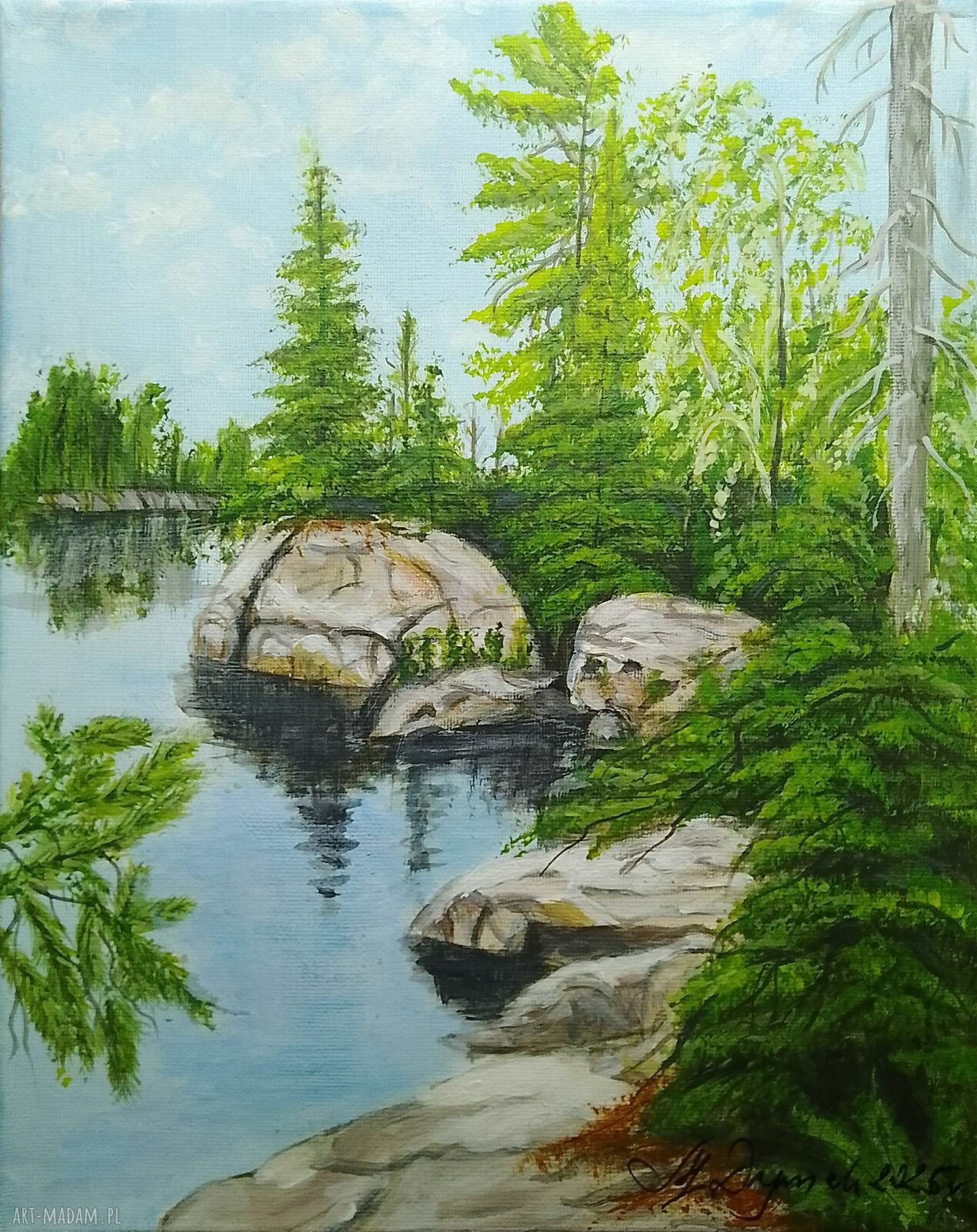 Dyptyk „Górski spokój” - ręcznie malowany pejzaż akrylowy 2x30x24 cm
