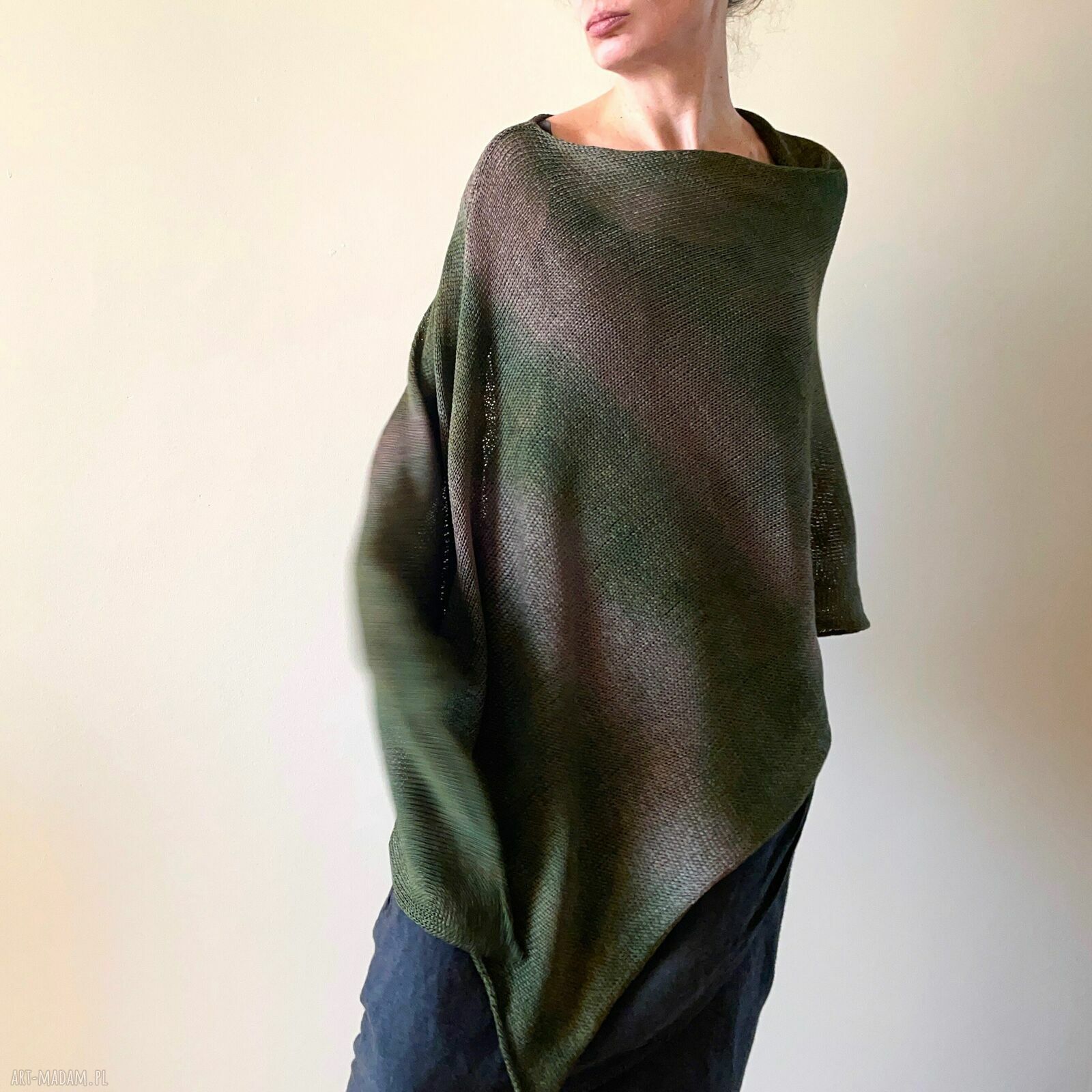 Ponczo bawełniane brąz&khaki - tunika narzutka handmade