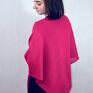 czerwone poncho narzutka oversize ponczo - bluzka z dzianiny