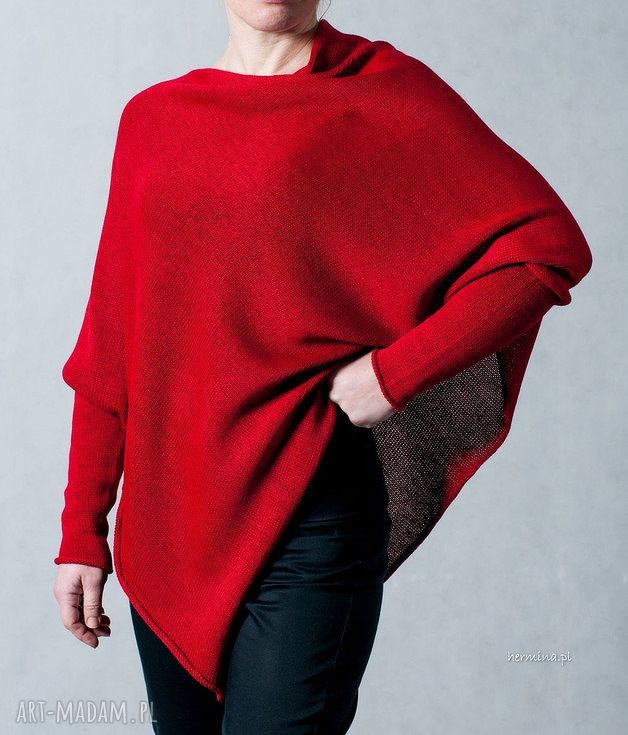 Sweter-ponczo Hermina - bawełniana narzutka damska oversize z rękawami