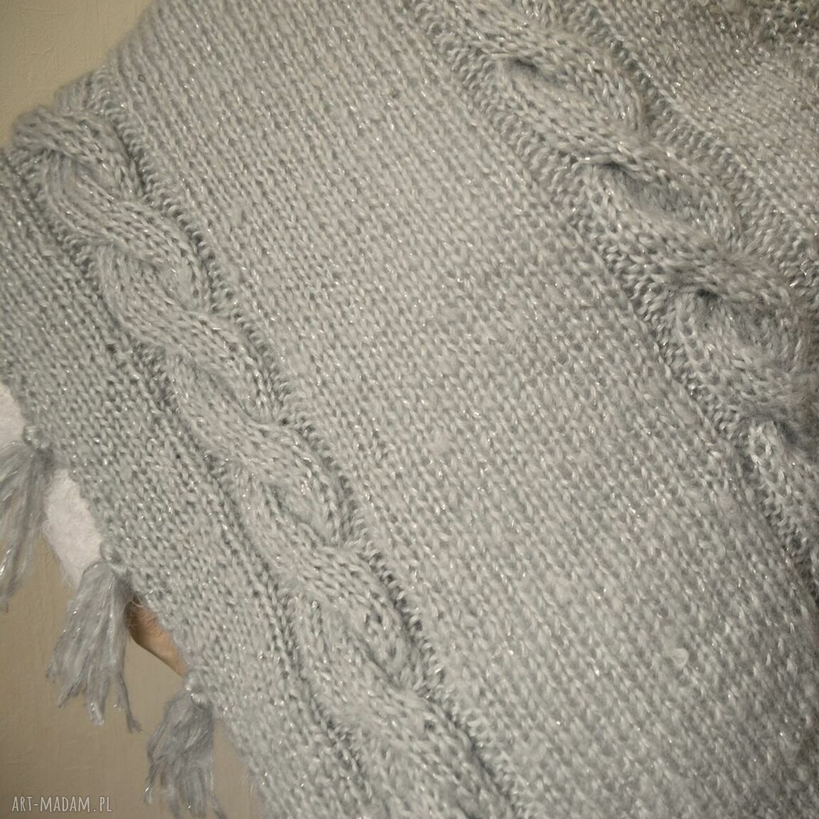 Ponczo ręcznie robione na drutach, handmade /17/ - jasna szarość
