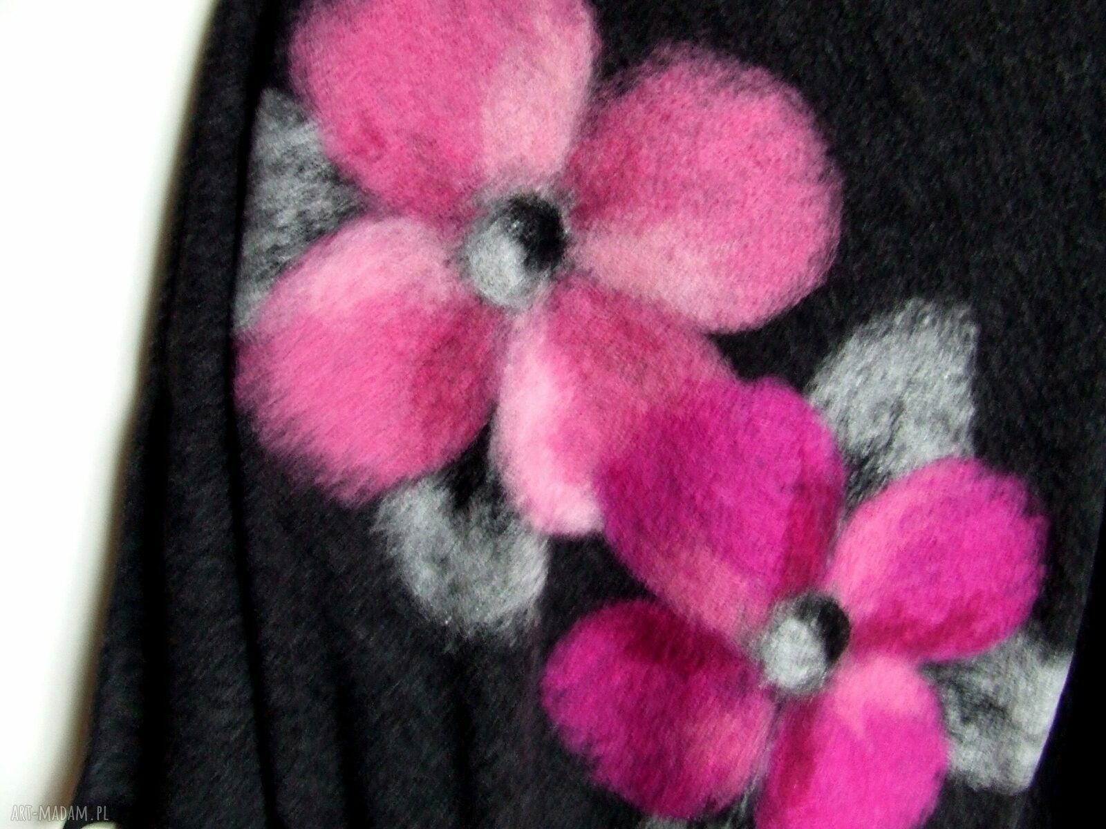 Ponczo różowe w kwiaty filcowane na sucho (handmade)