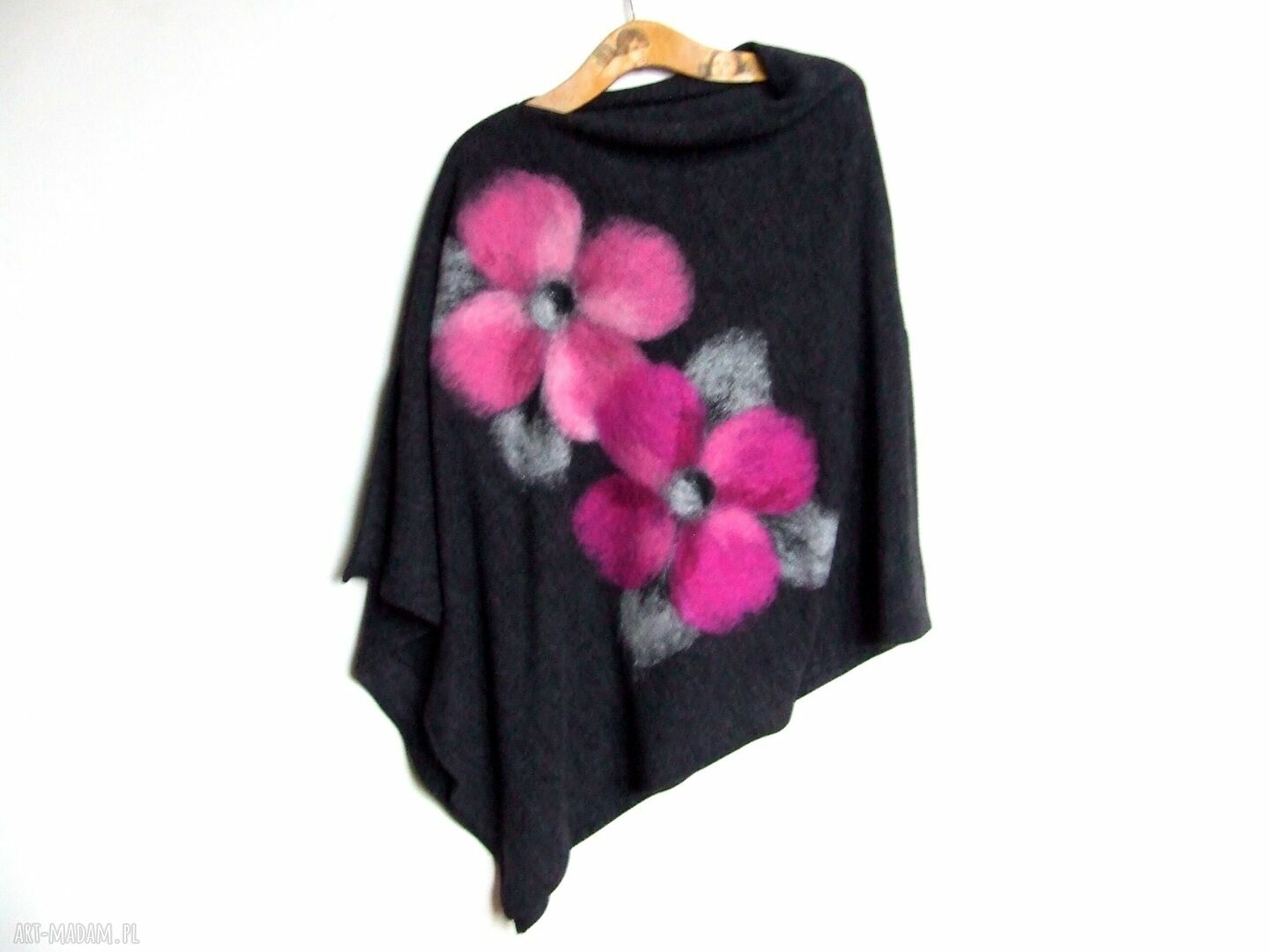 Ponczo różowe w kwiaty filcowane na sucho (handmade)