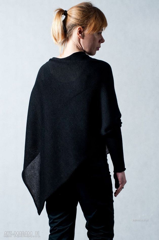 Sweter-ponczo z bawełny oversize - ArtHermina (ręcznie robiony)