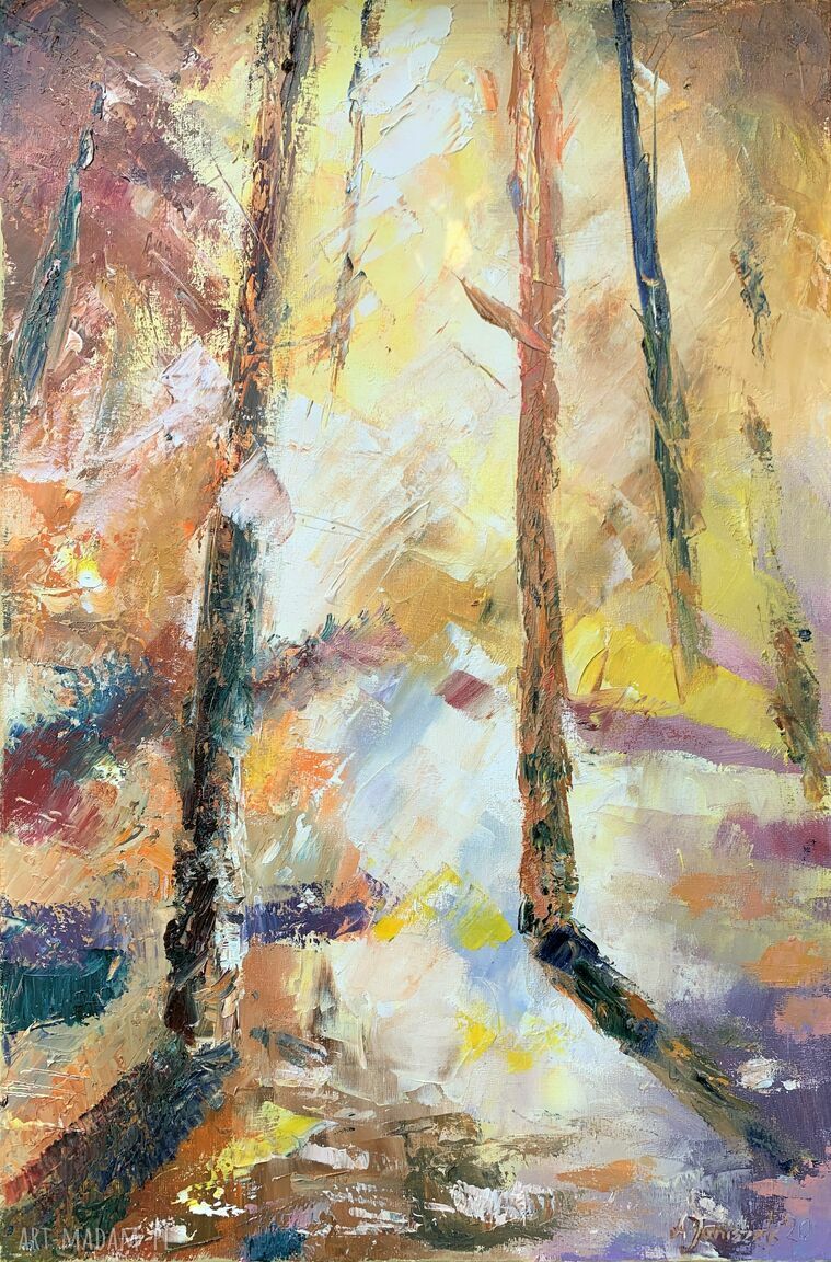 „Popołudnie w lesie” - obraz olejny ręcznie malowany 60 x 40 cm