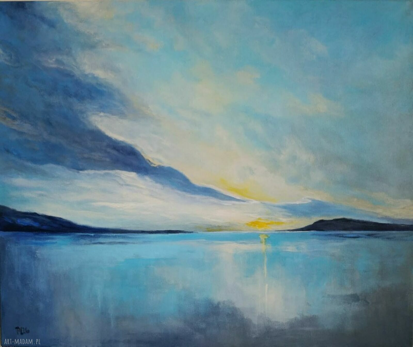 Poranek nad morzem - ręcznie malowany obraz akrylowy 50x60 cm, gotowy do powieszenia
