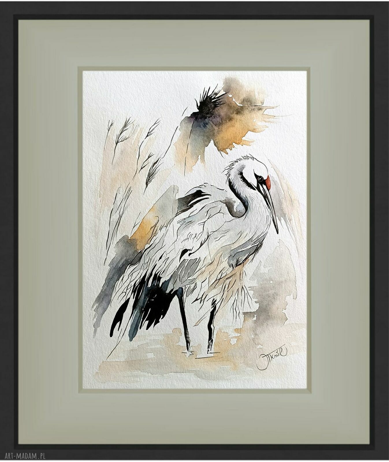 Poranek żurawia - akwarela 24x32 cm (oryginał, sygnowana)