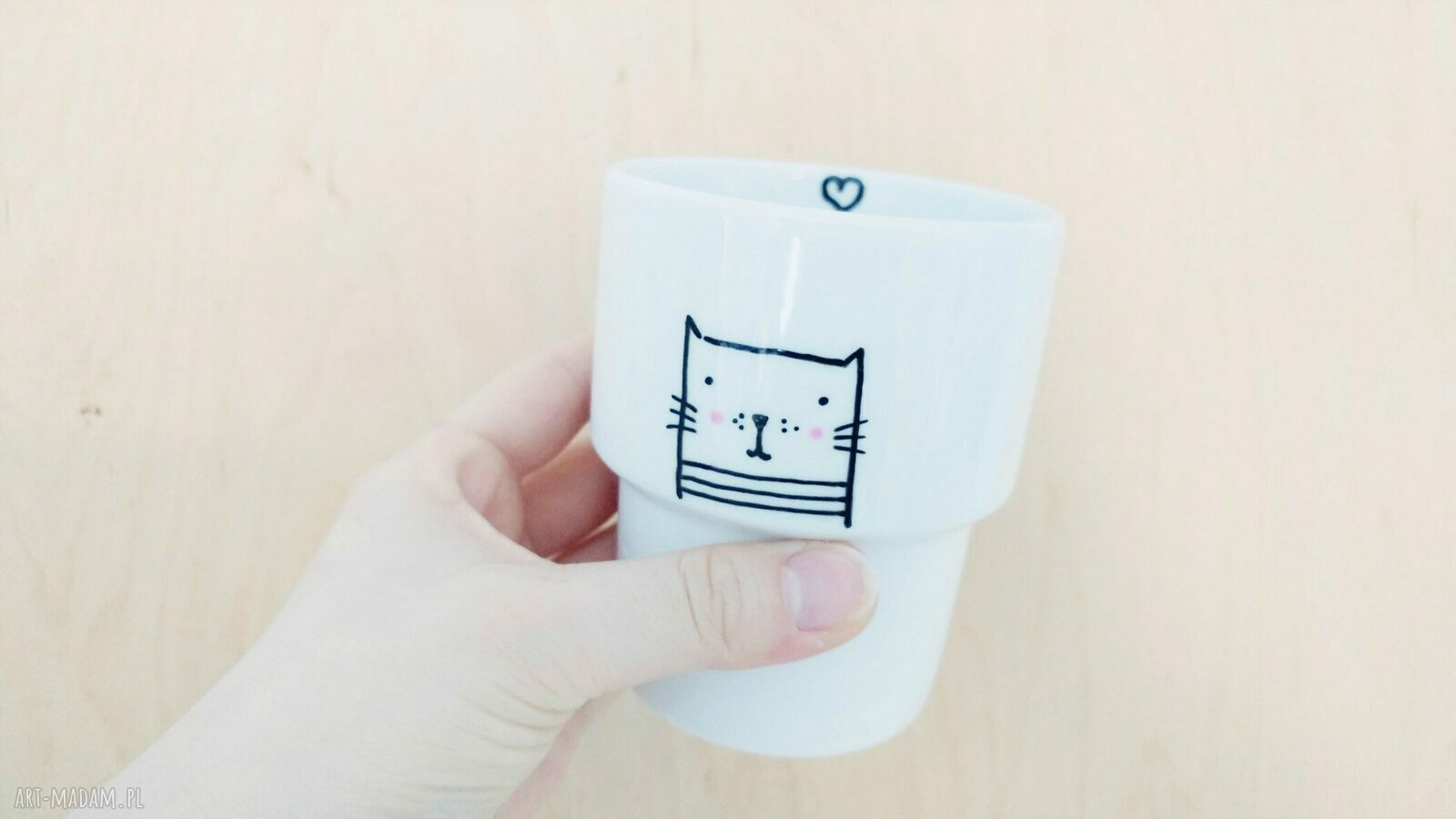 Kubek bez ucha meow kot kotek cat porcelana polska pojemność