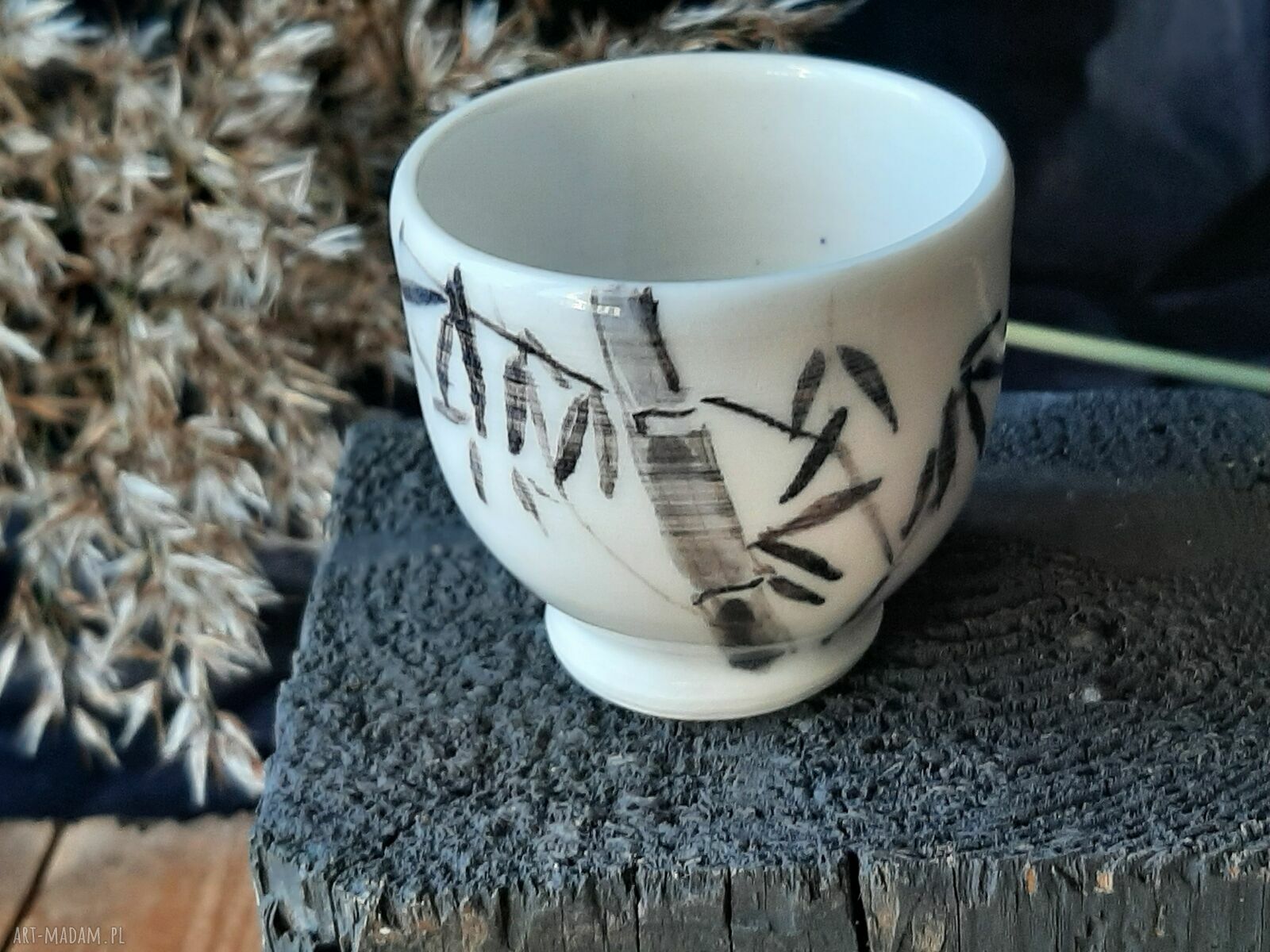 Porcelanowa czarka do sake Bambusy 40 ml - styl japoński suibokuga