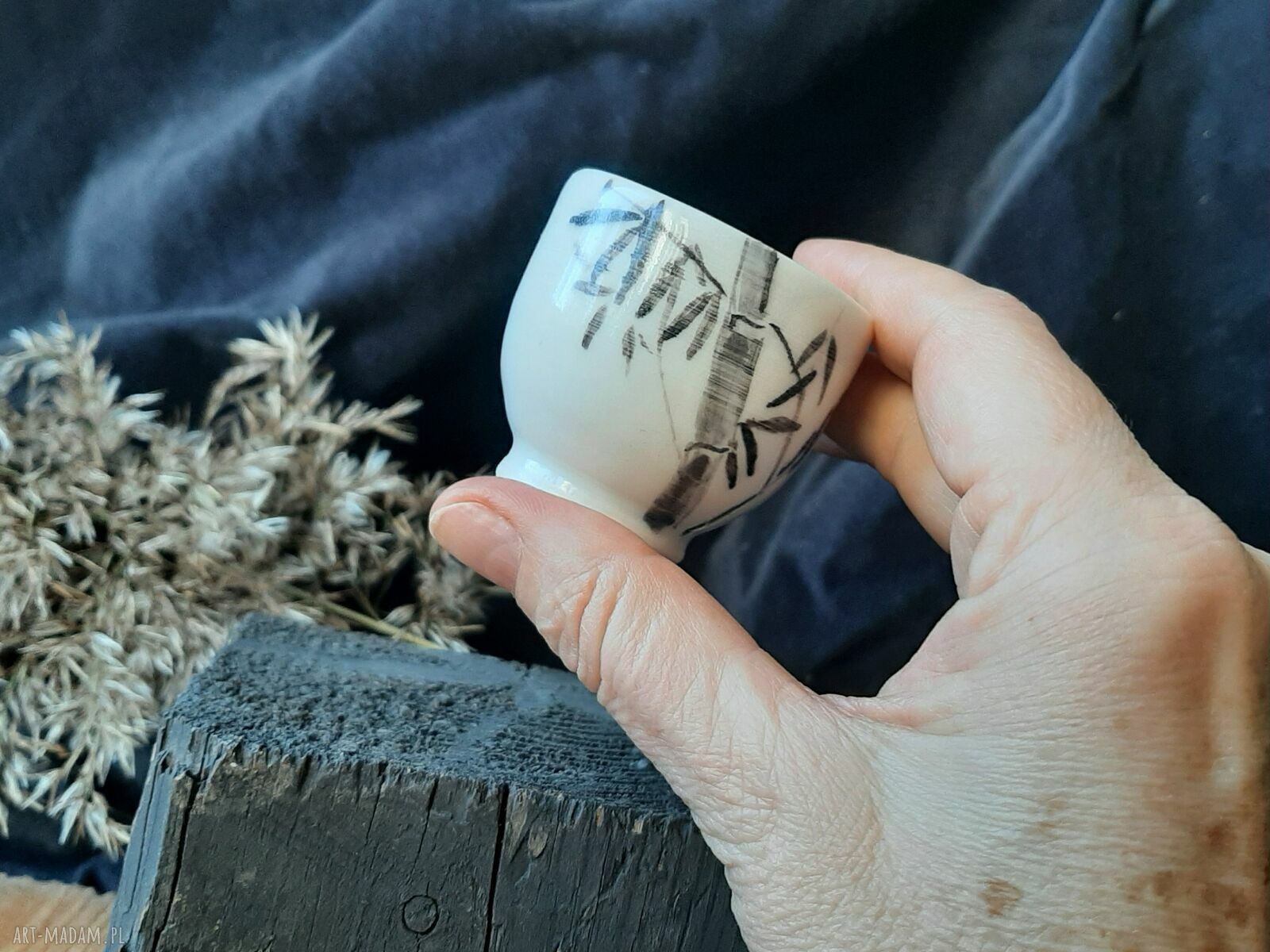 Porcelanowa czarka do sake Bambusy 40 ml - styl japoński suibokuga