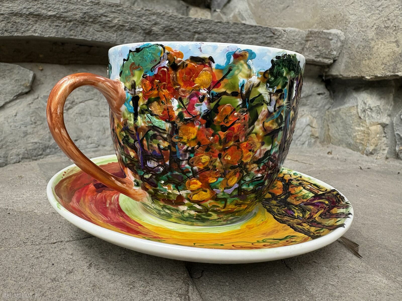 Porcelanowa filiżanka ze spodkiem - Jesień w lesie (250 ml)