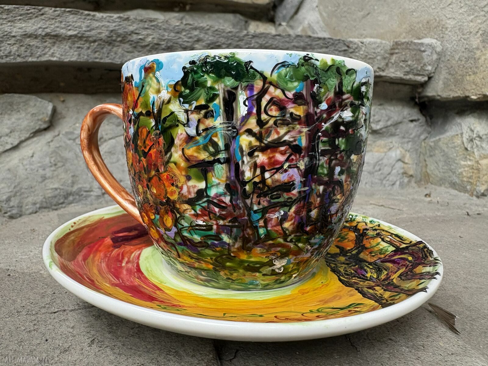 Porcelanowa filiżanka ze spodkiem - Jesień w lesie (250 ml)