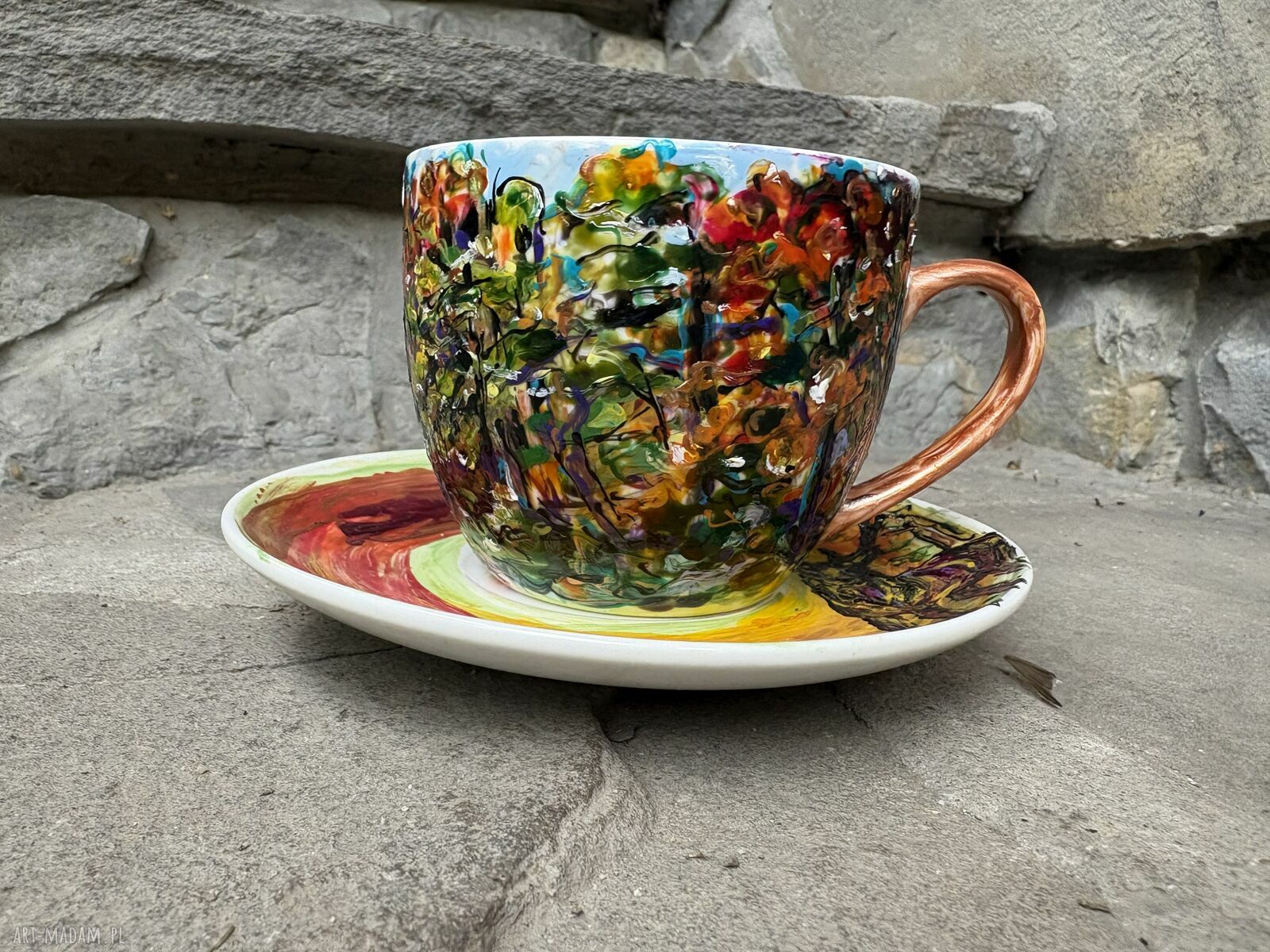 Porcelanowa filiżanka ze spodkiem - Jesień w lesie (250 ml)