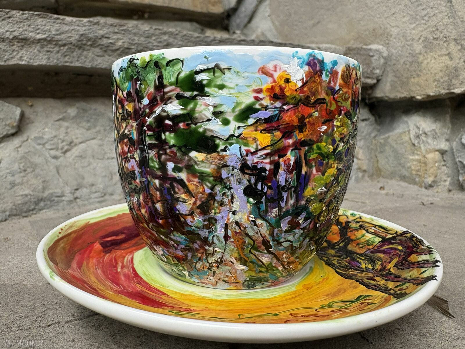 Porcelanowa filiżanka ze spodkiem - Jesień w lesie (250 ml)