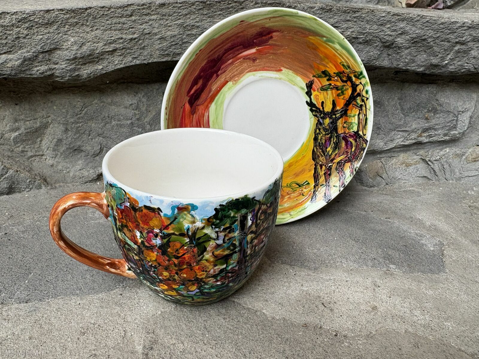 Porcelanowa filiżanka ze spodkiem - Jesień w lesie 250 ml