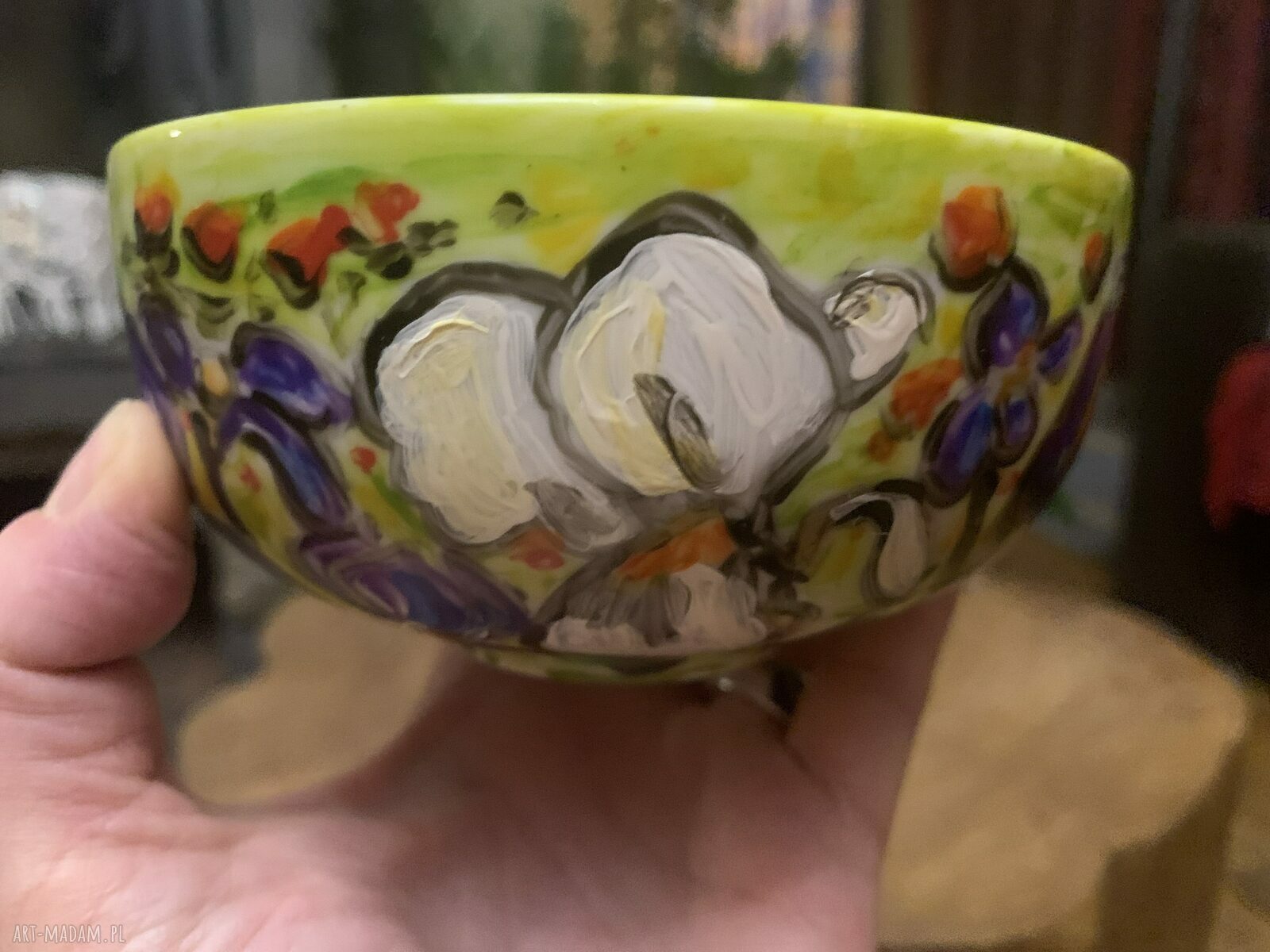 Porcelanowa miseczka z ręcznie malowanymi Irysami - na musli i śniadania