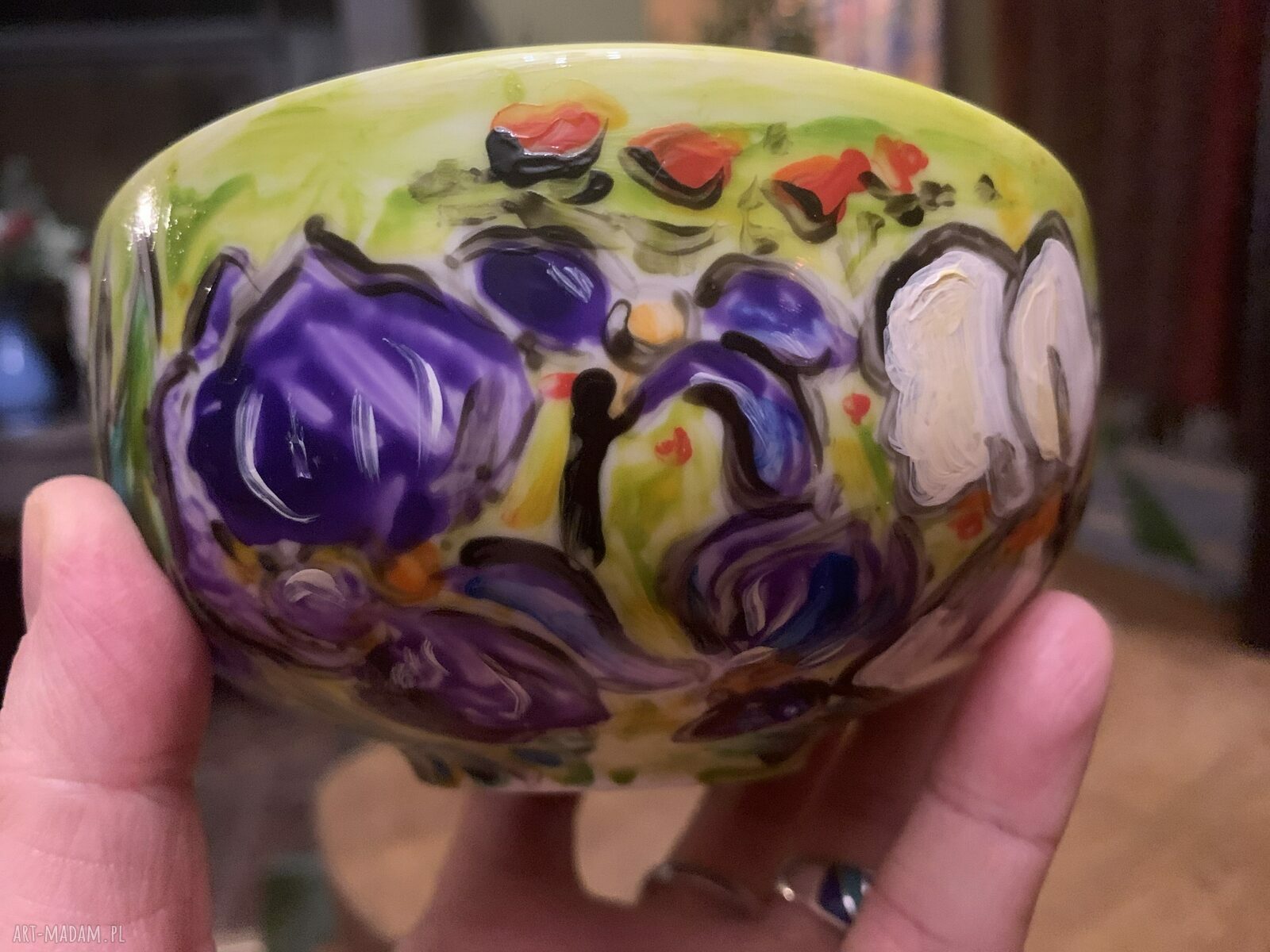 Porcelanowa miseczka z ręcznie malowanymi Irysami - na musli i śniadania
